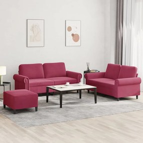 Set Di Divani 3 Pz Con Cuscini Rosso Vino İn Velluto /