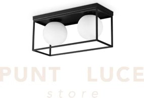 Lingotto lampadario da soffitto nero sfera bianca 2 luci attacco e14