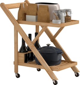 Carrello da Cucina Portavivande Pieghevole 66x40x70 cm a 2 Livelli con Portabottiglie in Legno di Bambù...