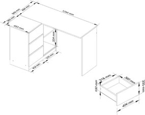 Scrivania Angolare 124 Cm 3 Cassetti Sinistra Bianco Opaco Artika
