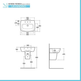 Lavabo bagno Rak serie One 60x46 cm con semicolonna in ceramica lucida