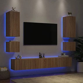 Mobili Tv A Muro 6pz Con Luci Led Rovere Sonoma /