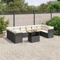 Set Divani da Giardino 11 pz con Cuscini in Polyrattan Nero 3271021