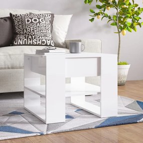 Tavolino salotto bianco lucido 55,5x55x45 cm legno multistrato