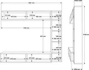 Mobile TV Sospeso Con Ripiani Laterali E Modulo Superiore Zen Bianco E Antracite