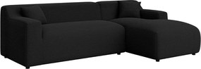 Divano angolare nero (con penisola a destra e chaise lounge) rivestito in velluto a coste Martin – Ropez