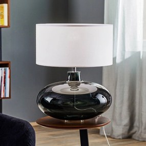 Argon Lampada da tavolo Skien, paralume bianco, base in vetro grigio fumo