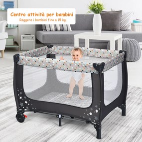 Costway Box portatile per bambini con design pieghevole e 2 ruote, Centro attività resistente e durevole 125x65x76cm Grigio