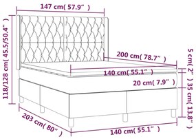 Letto a Molle con Materasso e LED Tortora 140x200 cm in Tessuto