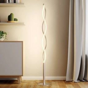 Lampada da terra a LED Auron Lindby, dimmerabile, Alluminio / Grigio / Zincato, Soggiorno / Sala da pranzo, Plastica, Moderno, Lampada LED da terra
