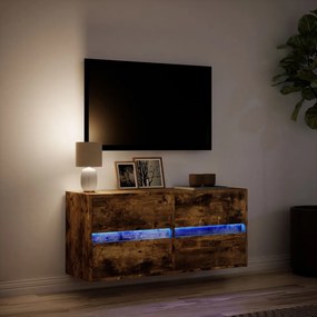 Mobile tv a parete con luci led rovere fumo 100x31x45 cm