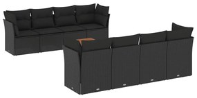 Set divani da giardino 9 pz con cuscini nero in polyrattan