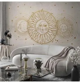 Carta da parati - Golden Sun and Moon - Artistic Illustration in Retro Style Standard 250x175