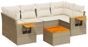 Set divani da giardino 7 pz con cuscini beige in polyrattan