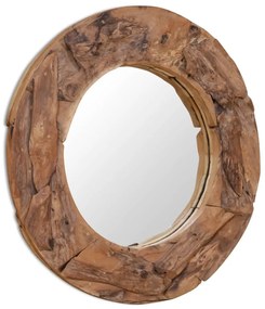 Specchio Decorativo in Legno di Teak 80 cm Rotondo