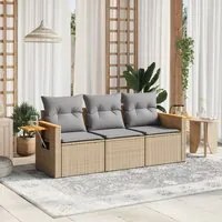 Set Divano da Giardino 3 pz con Cuscini Beige in Polyrattan 3226598