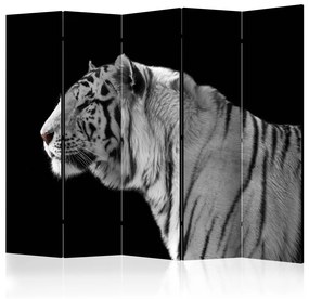 Paravento separè Tigre Bianca II (5 parti) - composizione bianco nero, tigre