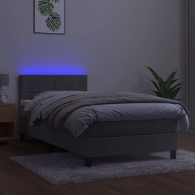 Letto a Molle Materasso e LED Grigio Chiaro 90x190 cm Velluto