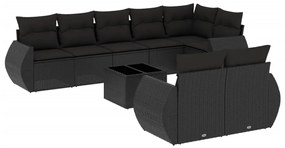 Set divani da giardino 9 pz con cuscini nero in polyrattan