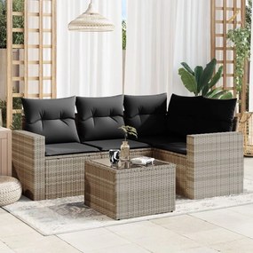 Set divano da giardino 5pz con cuscini grigio chiaro polyrattan