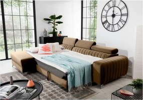 Divano angolare marrone chiaro allungabile/con contenitore (con penisola a sinistra/con chaise lounge) e rivestimento in velluto Grayson – ELTAP