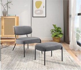 Poltrona in velluto grigio con poggiapiedi Jerry - Støraa