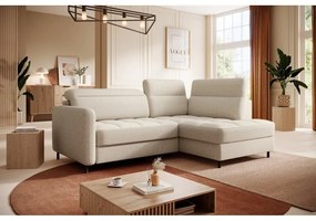 Divano angolare beige allungabile/con contenitore (con penisola a destra/a L) e rivestimento in velluto Barea – ELTAP