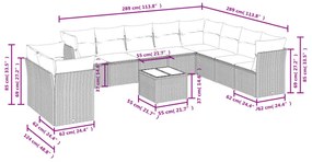 Set divani da giardino 11 pz con cuscini beige in polyrattan