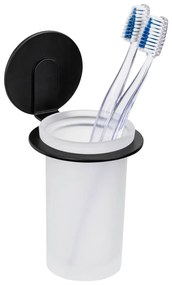 Bicchiere in vetro nero opaco autoportante per spazzolini da denti Bivio - Wenko