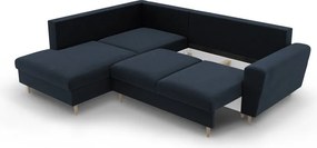 Divano angolare blu scuro allungabile e con contenitore (con penisola a sinistra/a L) con rivestimento in velluto Kyoto – Cosmopolitan Design