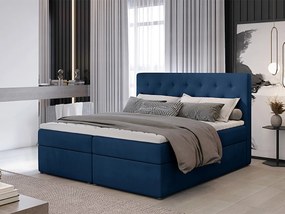 Letto matrimoniale boxspring Consuelo - 180 x 200 cm , Tessuto blu