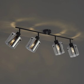 Faretto da soffitto di design nero con vetro fumé 4 luci - Domo