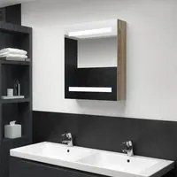 Armadietto Bagno con Specchio e LED Rovere 50x14x60 cm 326484