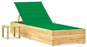 Lettino da giardino con tavolino cuscino legno pino impregnato