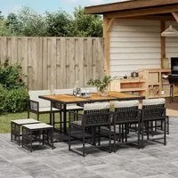 Set da Pranzo da Giardino 11 pz con Cuscini in Polyrattan Nero 3211515