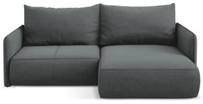 Divano angolare grigio allungabile/con contenitore (con penisola a destra) Nanea – Makamii