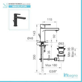Miscelatore per Lavabo in Ottone Nero Opaco con Piletta