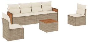 Set divani da giardino 7 pz con cuscini beige in polyrattan