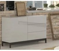 Credenza moderna a 1 anta e 3 cassetti, Made in Italy, Madia da cucina, Buffet di design da soggiorno, con piedini, cm 110x40h47, Bianco lucido