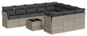 Set divani da giardino 11 pz con cuscini in polyrattan grigio