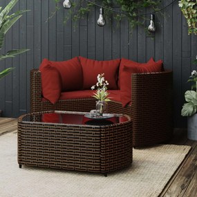 Set mobili da giardino 4 pz con cuscini in polyrattan marrone