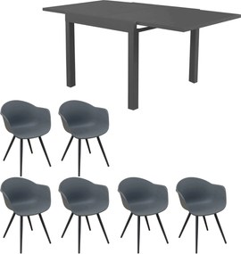 JERRI - set tavolo in alluminio cm 90/180 x 90 x 75 h con 6 Poltrone Dynamo