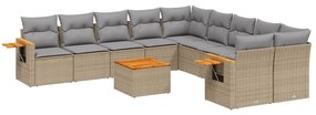 Set divani da giardino 11 pz con cuscini beige in polyrattan