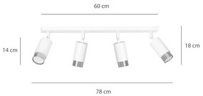 Plafoniera 4 Luci A Faretti Orientabili A Cilindro In Acciaio Bianco E Cromo