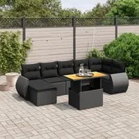 Set Divani da Giardino con Cuscini 8 pz Nero in Polyrattan 3272301