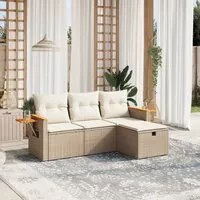 Set Divano da Giardino 4 pz con Cuscini Beige in Polyrattan 3265489