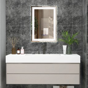 Costway Specchio da bagno LED antifog con 3 colori funzione di memoria, Specchio da parete a prova di schegge 70x50x4cm