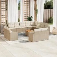 Set Divano da Giardino 13 pz con Cuscini Beige in Polyrattan 3224392