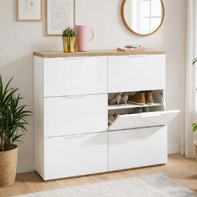 Scarpiera SELDIR 120x102h cm in Legno Bianco e Rovere 6 Ribalte