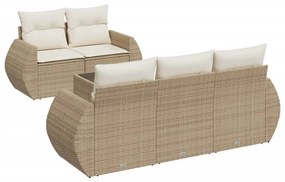 Set divano da giardino 6 pz con cuscini beige in polyrattan